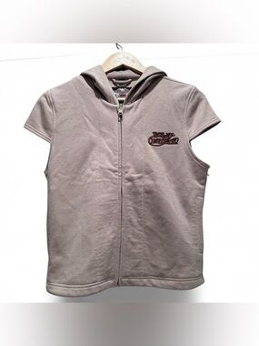 Harley Davidson Vintage Y2K Sleeveless Hoodie Vest Beige Zip Up Womens Medium